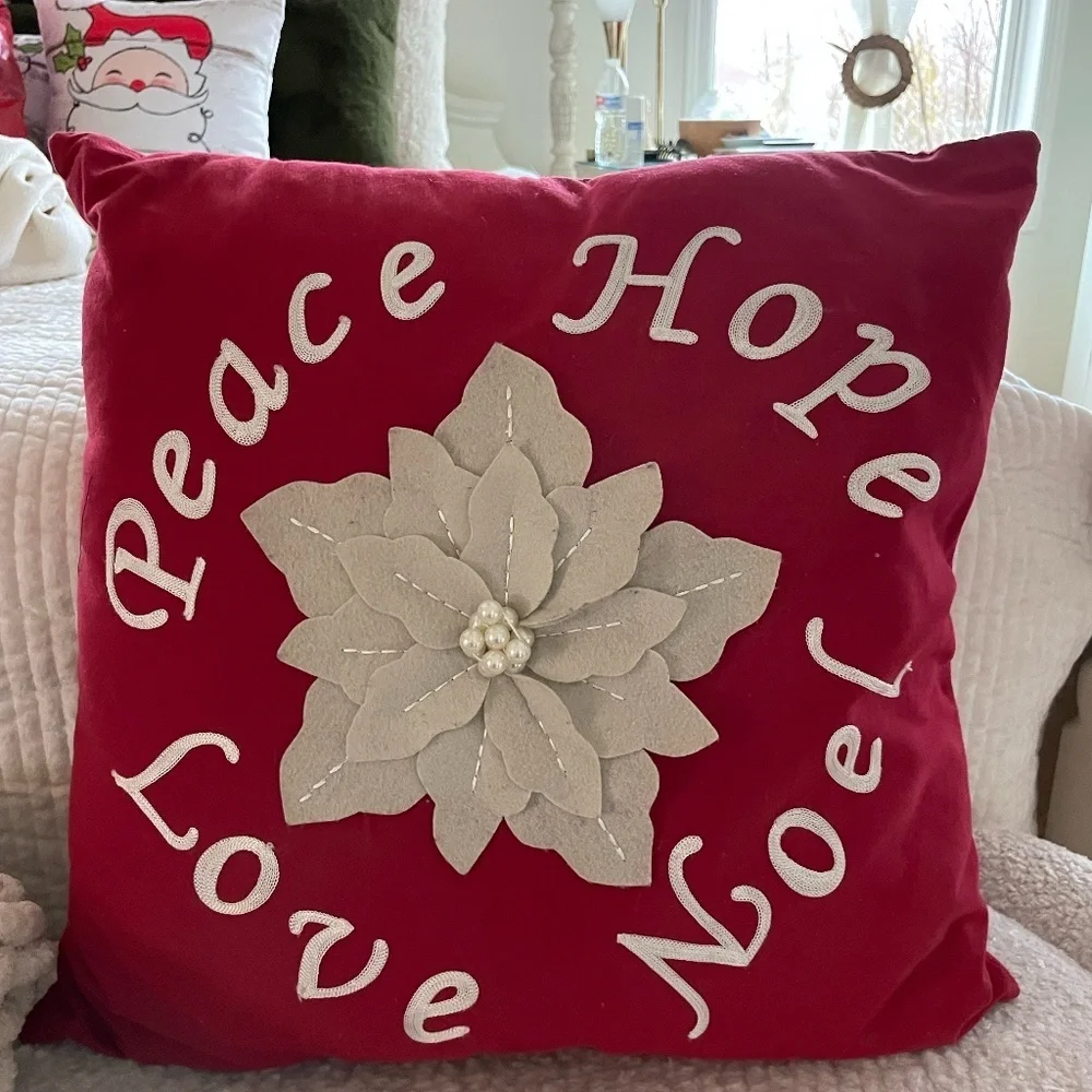 CHRISTMAS WORDS POINSETTIA TOSS PILLOW